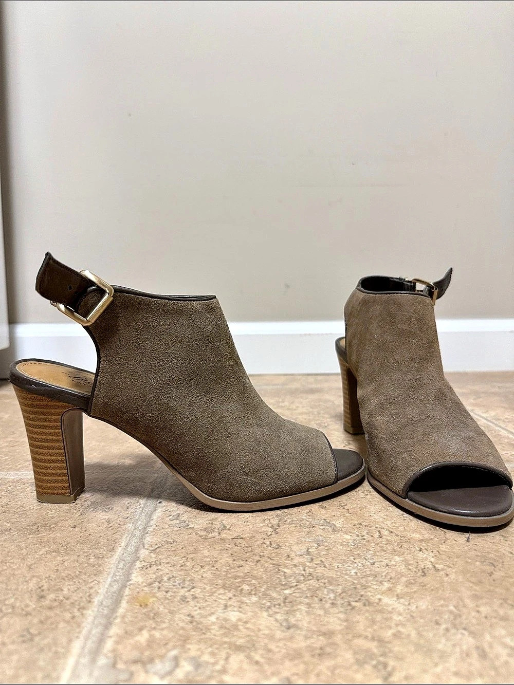 BASS Peep Toe Ankle Strap Heels in Brown